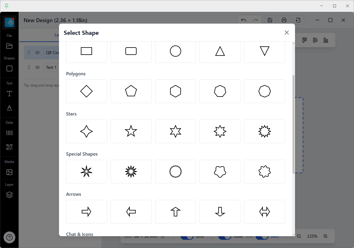 Vector shapes and icons library for label design